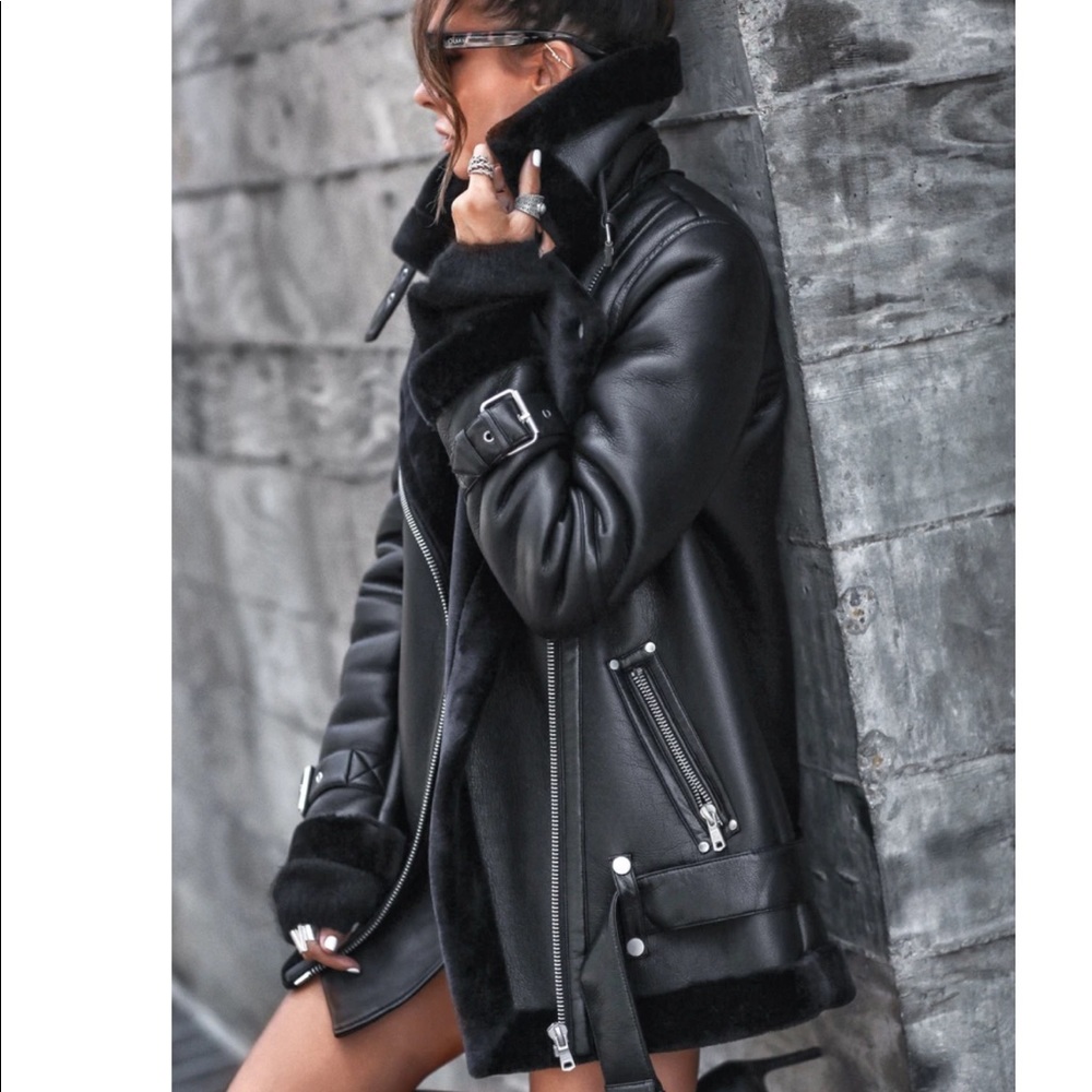 Avec Les Filles Shearling Biker Jacket